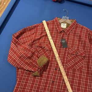 Dubinik Mens Flannel Shirt Size 4XL Red / White Plaid Chest Pockets - New